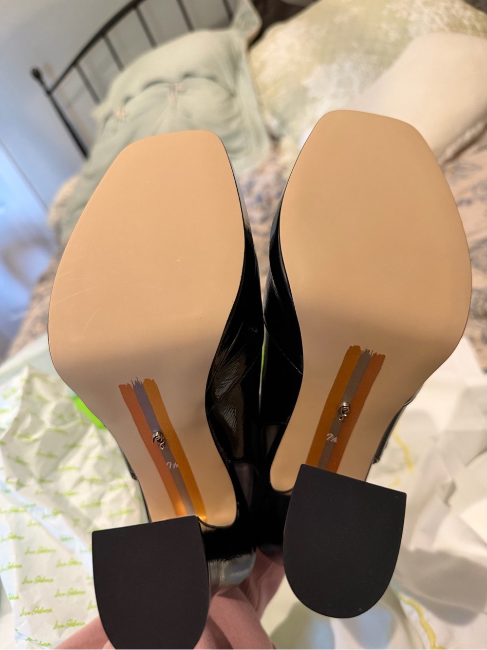 Sam Edelman Black Patent Mary Jane Block Heels with Gold Buckle Accent BNIB - Picture 6 of 6